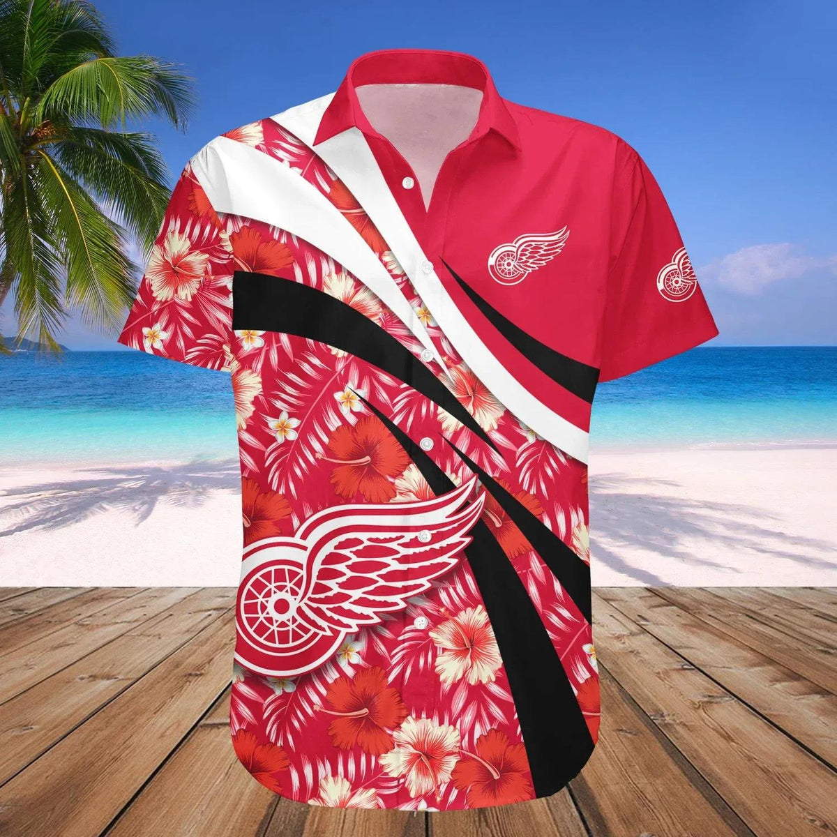 Detroit Red Wings Hawaiian Shirt Hibiscus Sport Style - NHL, NHL Hawaiian Shirt Moonbestprint