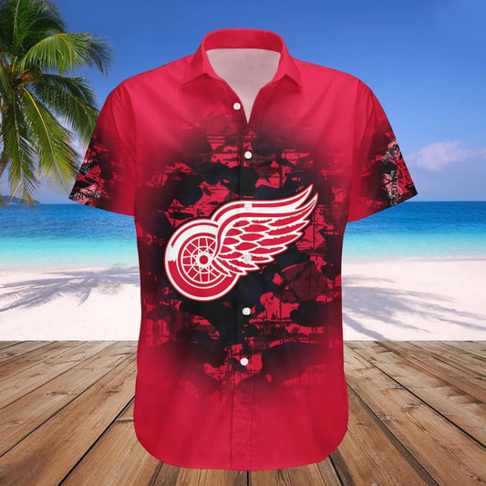 Detroit Red Wings Hawaiian Shirt Camouflage Vintage - NHL, NHL Hawaiian Shirt Moonbestprint