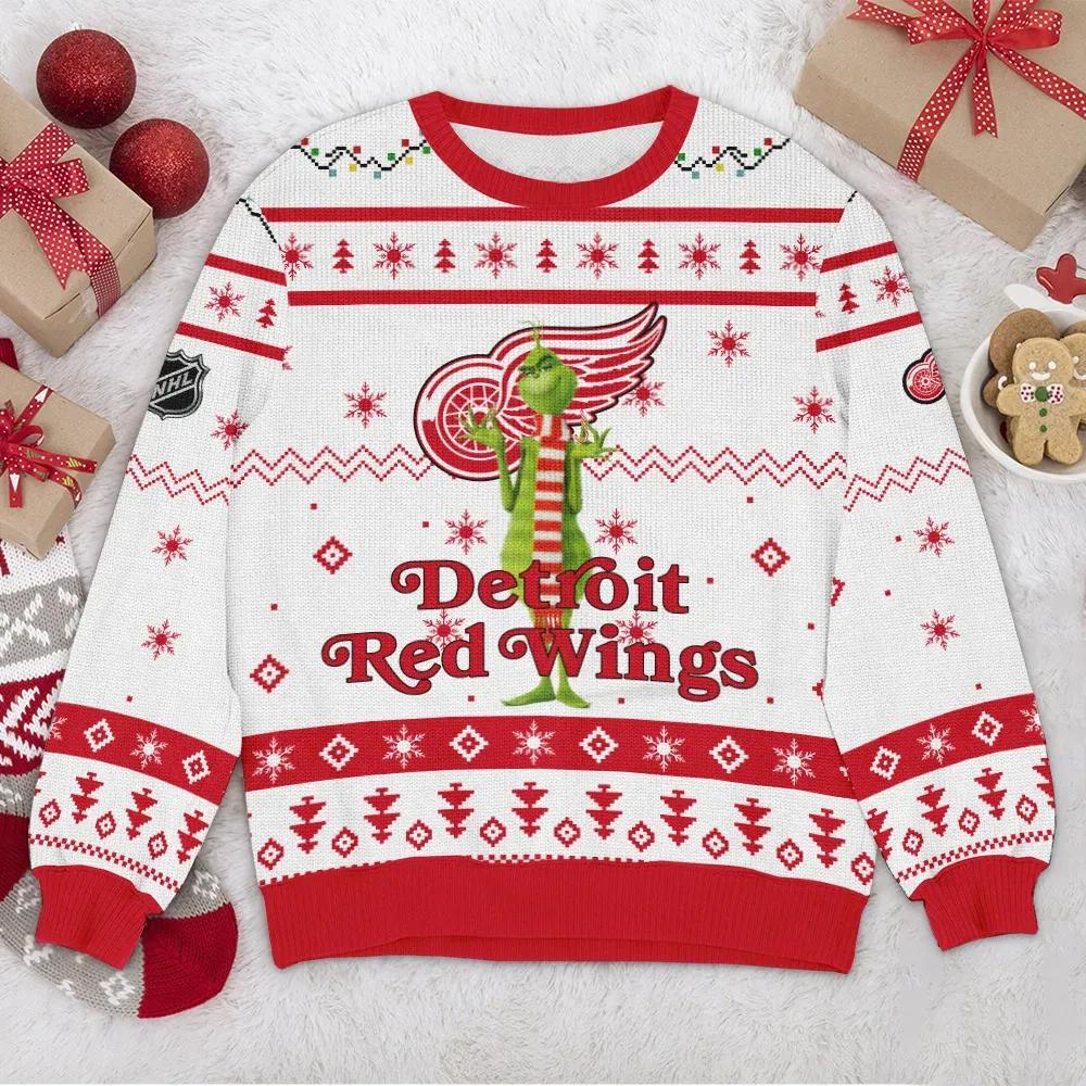 Detroit Red Wings NHL Grinch Ugly Christmas Sweater, NHL Christmas Sweater Moonbestprint