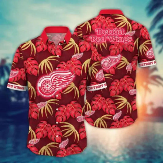 Detroit Red Wings NHL Hawaiian Shirt Lighthearted Aloha Shirt, NHL Hawaiian Shirt Moonbestprint