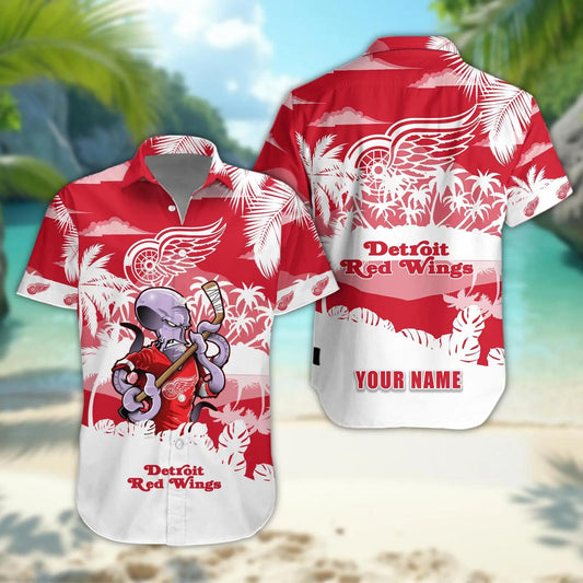 Detroit Red Wings Personalized Hawaiian Shirt – Custom Name, NHL Hawaiian Shirt Moonbestprint