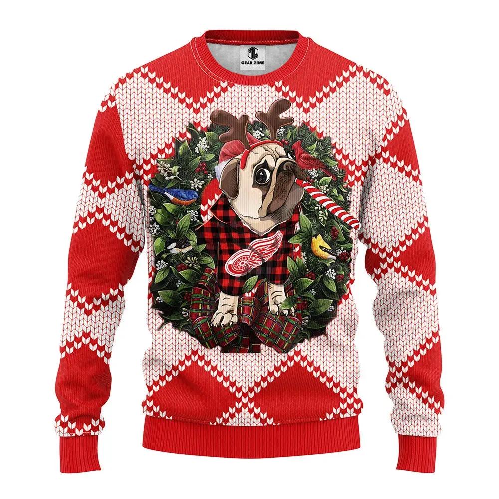 Detroit Red Wings Pub Dog Ugly Christmas Sweater, NHL Christmas Sweater Moonbestprint