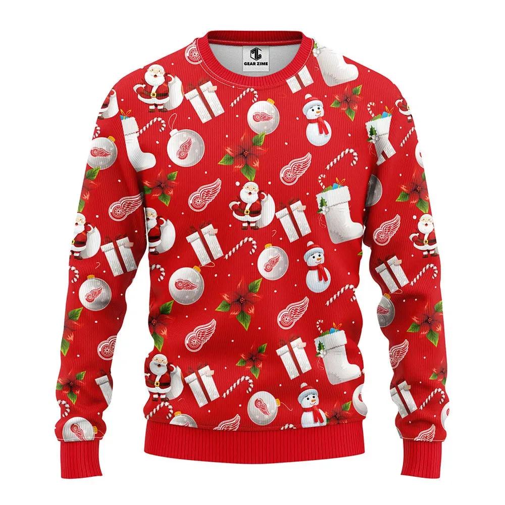 Detroit Red Wings Santa Claus Snowman Ugly Christmas Sweater, NHL Christmas Sweater Moonbestprint