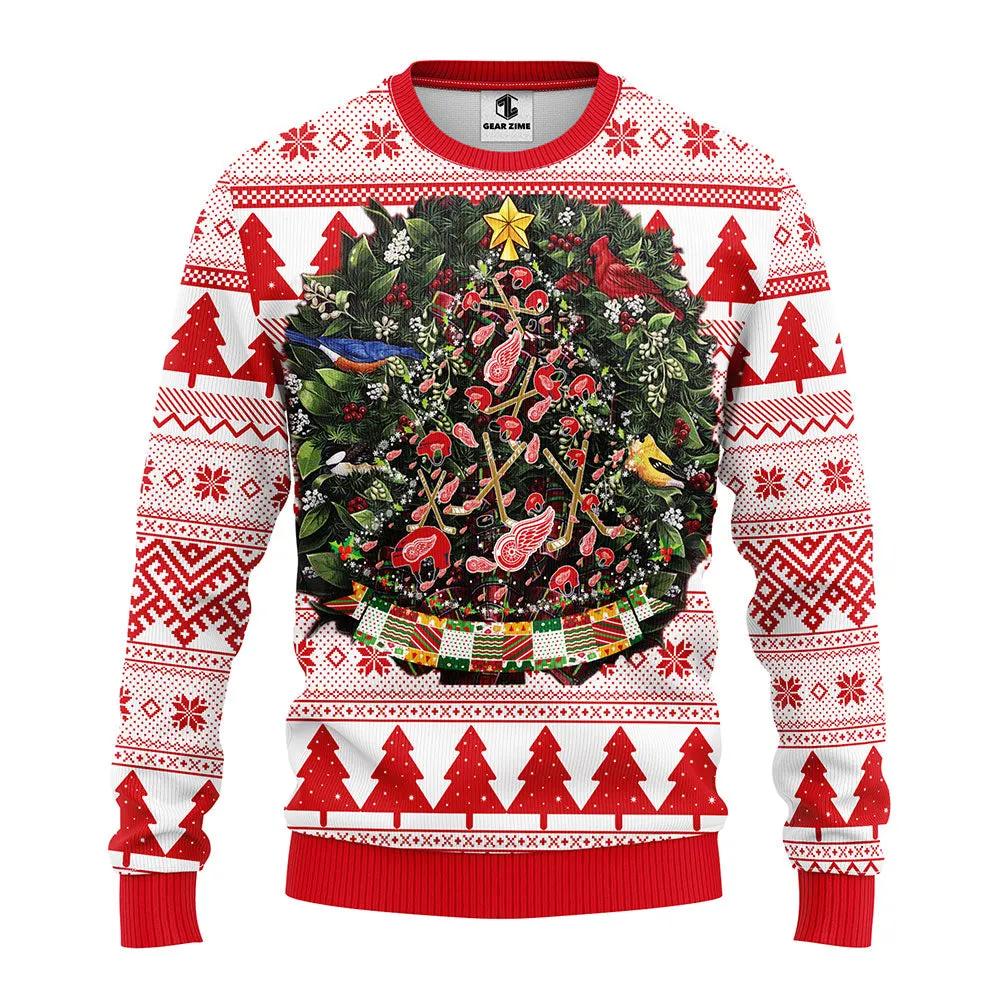 Detroit Red Wings Tree Ball Ugly Christmas Sweater, NHL Christmas Sweater Moonbestprint