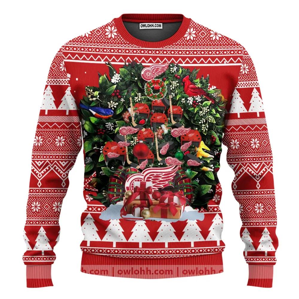 Detroit Red Wings Tree Christmas Ugly Sweater, NHL Christmas Sweater Moonbestprint