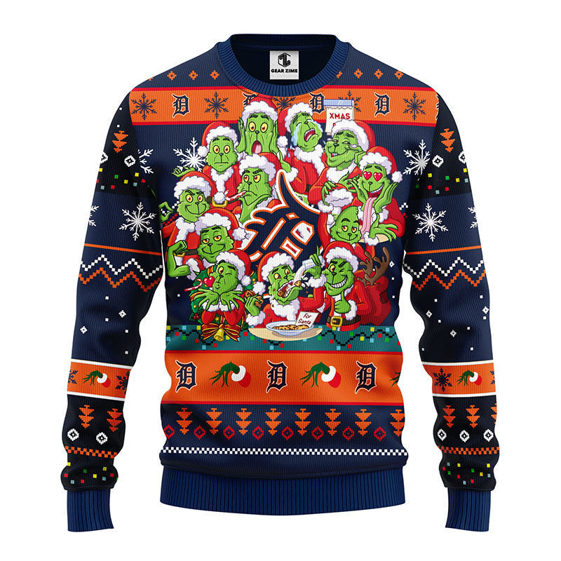 Detroit Tigers 12 Grinch Xmas Day Ugly Christmas Sweater, Grinch Xmas Sweater Moonbestprint