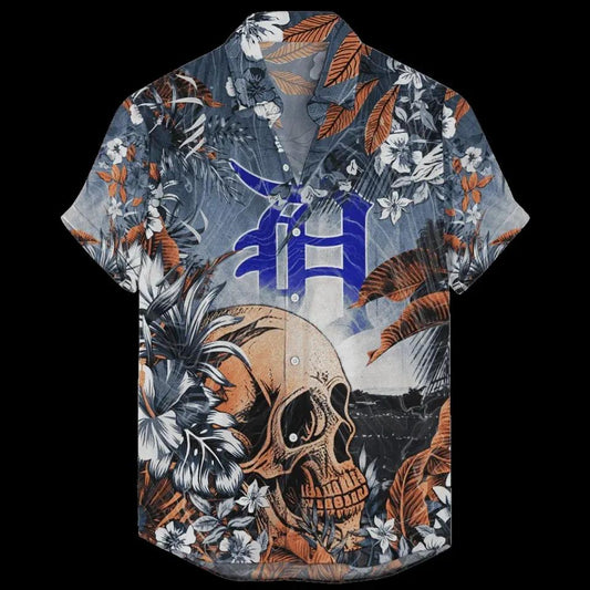 Detroit Tigers Coastal Skull Hawaiian Shirt 1, MLB Hawaiian Shirt Moonbestprint