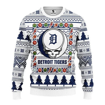 Detroit Tigers Grateful Dead Ugly Christmas Sweater, MLB Christmas Sweater Moonbestprint