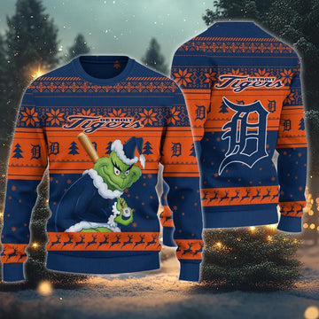 Detroit Tigers Grinch Stolen Ugly Christmas Sweater, MLB Christmas Sweater Moonbestprint