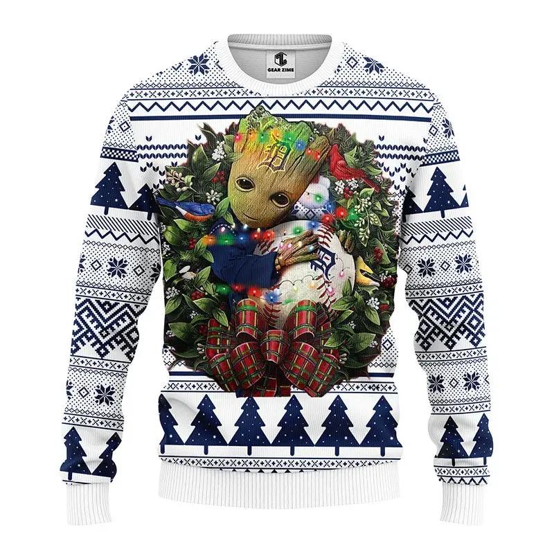 Detroit Tigers Groot Hug Ugly Christmas Sweater, MLB Christmas Sweater Moonbestprint