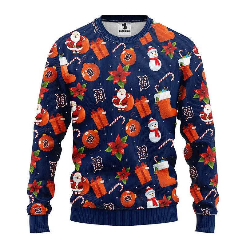 Detroit Tigers Santa Claus Snowman Ugly Christmas Sweater, MLB Christmas Sweater Moonbestprint