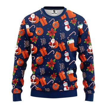 Detroit Tigers Santa Claus Snowman Ugly Christmas Sweater, MLB Christmas Sweater Moonbestprint