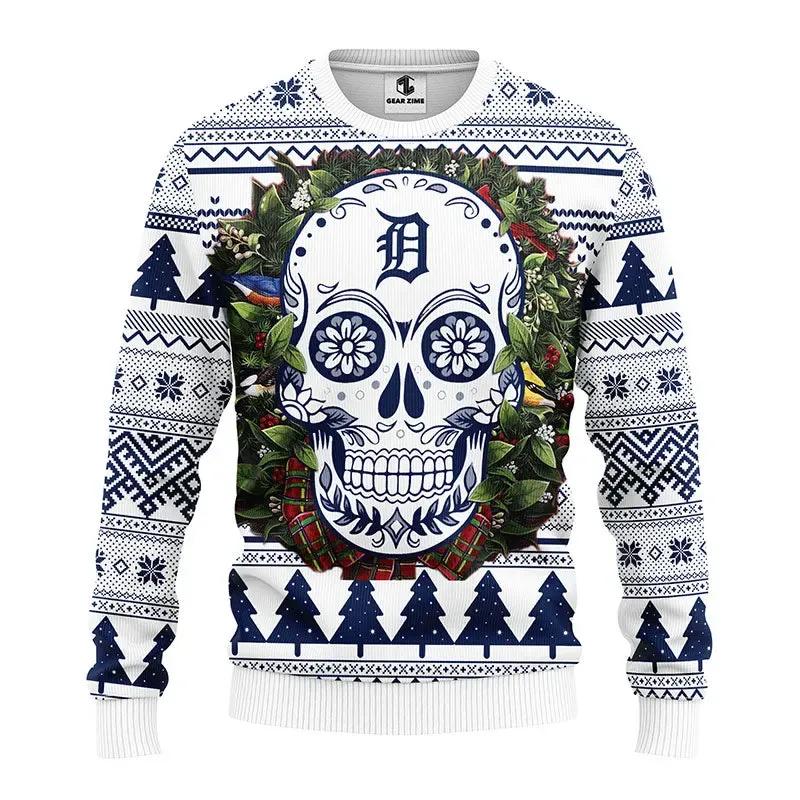 Detroit Tigers Skull Flower Ugly Christmas Sweater, MLB Christmas Sweater Moonbestprint