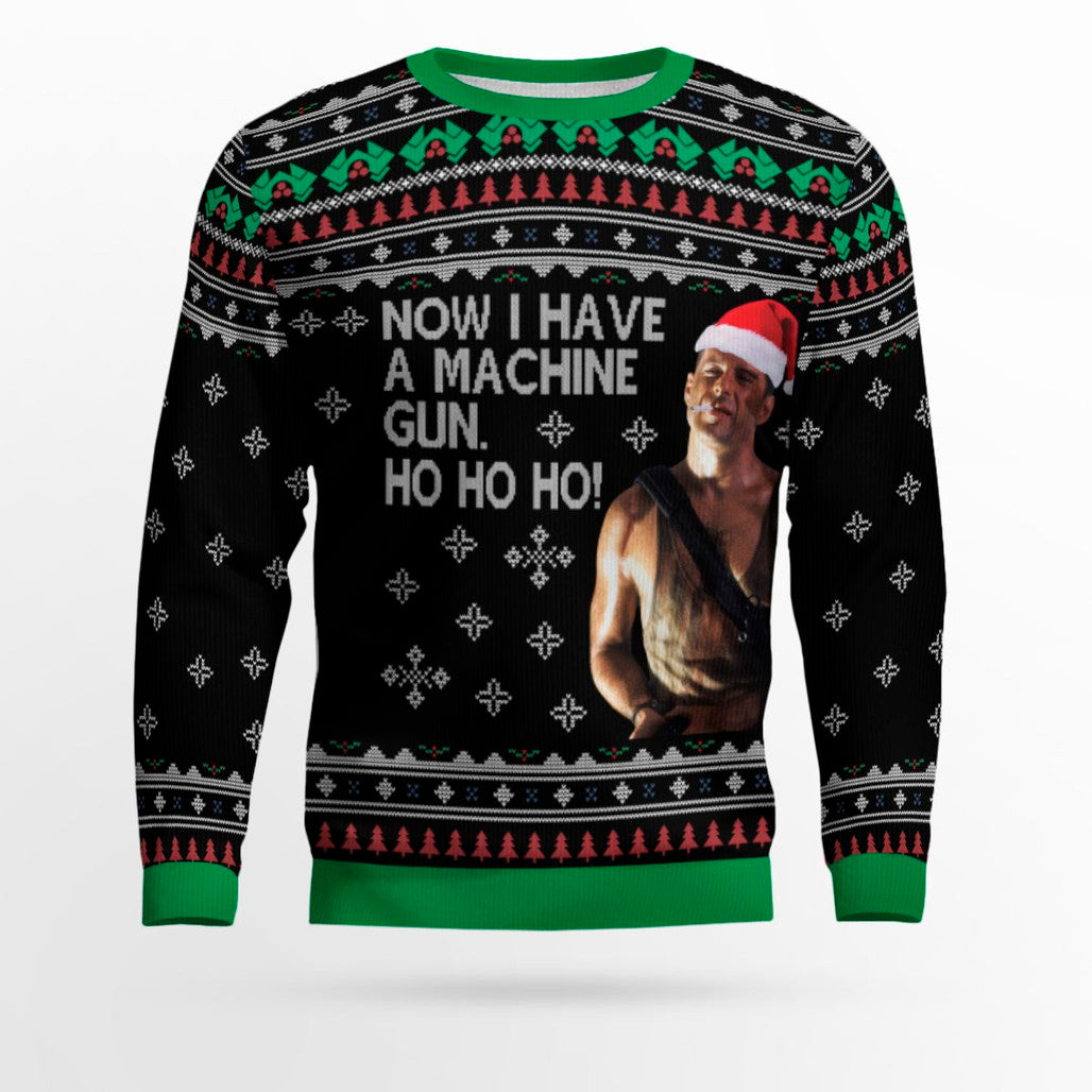 Die Hard Ho Ho Ho Machine Gun Christmas Ugly Sweater – Moonbestprint