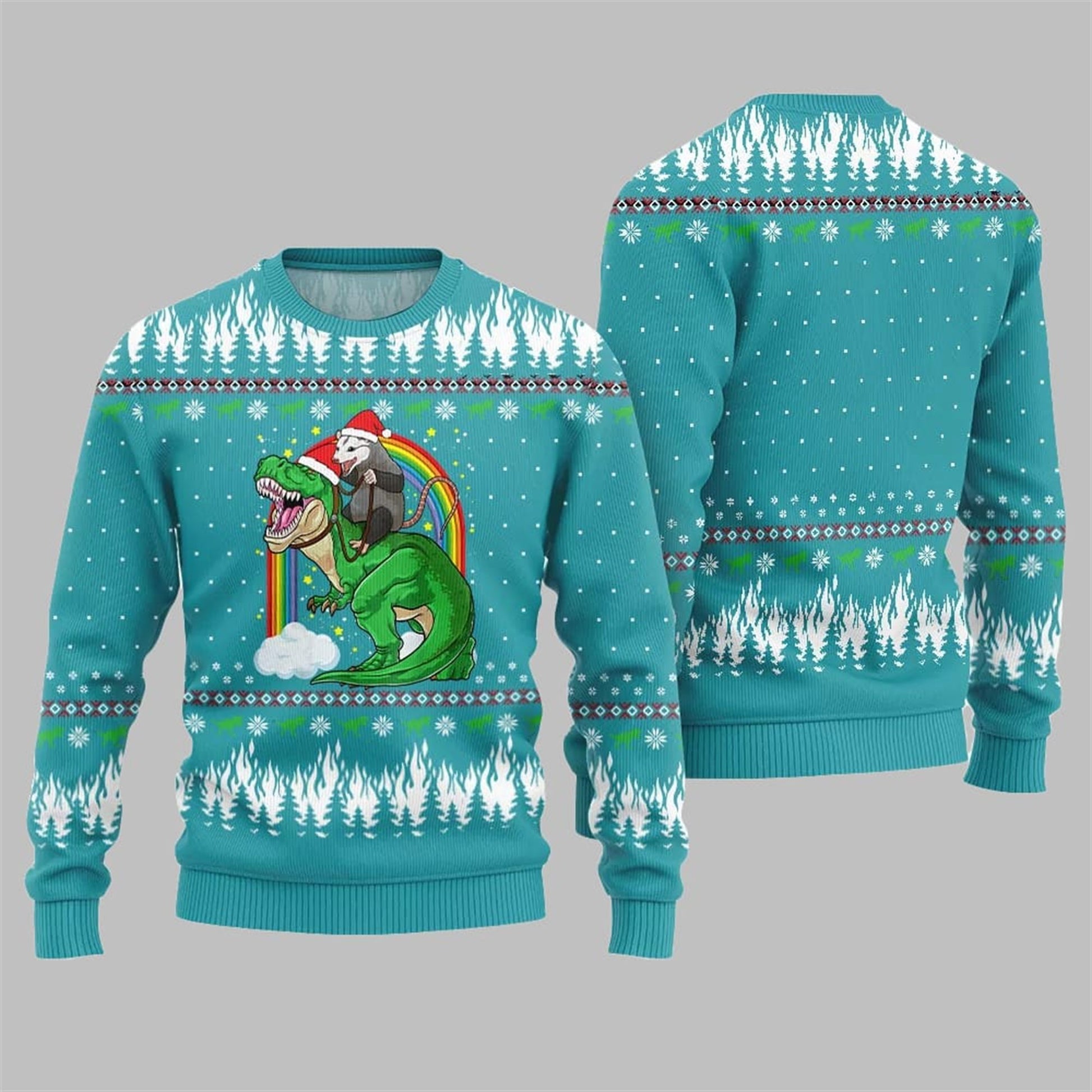 Dinosaur And Opossum Ugly Sweater 2026 Christmas - Moonbestprint