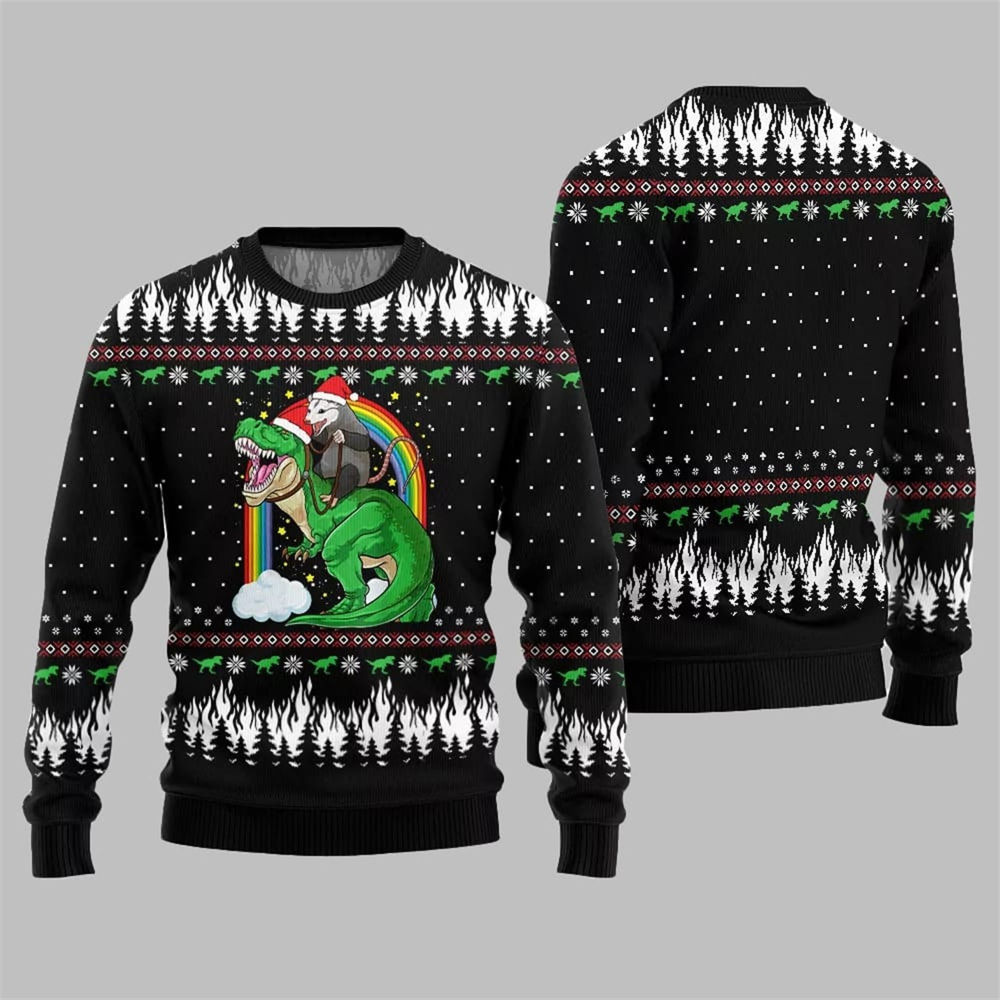 Dinosaur And Opossum Ugly Sweater 2026 Christmas - Moonbestprint