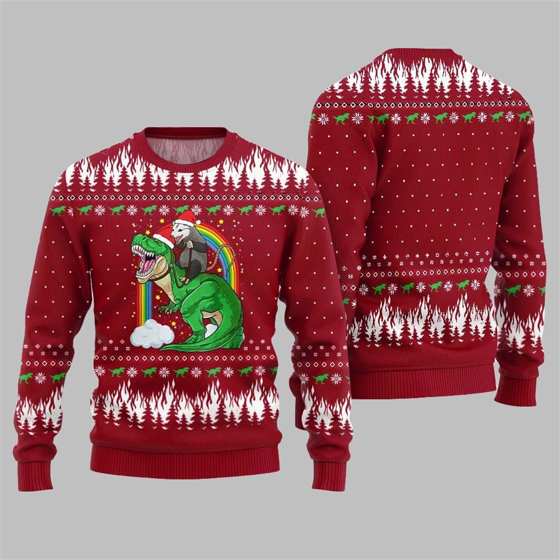 Dinosaur And Opossum Ugly Sweater 2026 Christmas - Moonbestprint