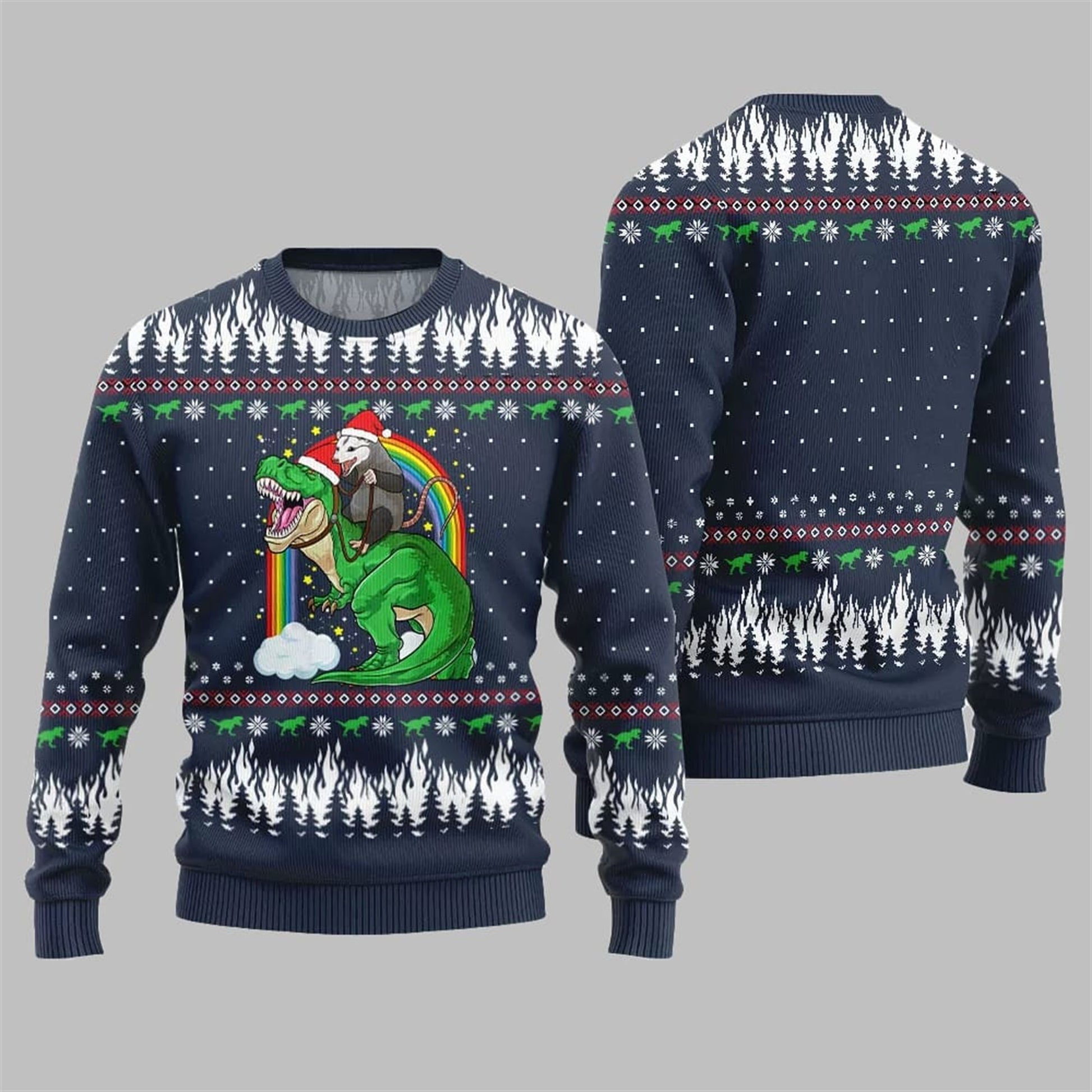 Dinosaur And Opossum Ugly Sweater 2026 Christmas - Moonbestprint