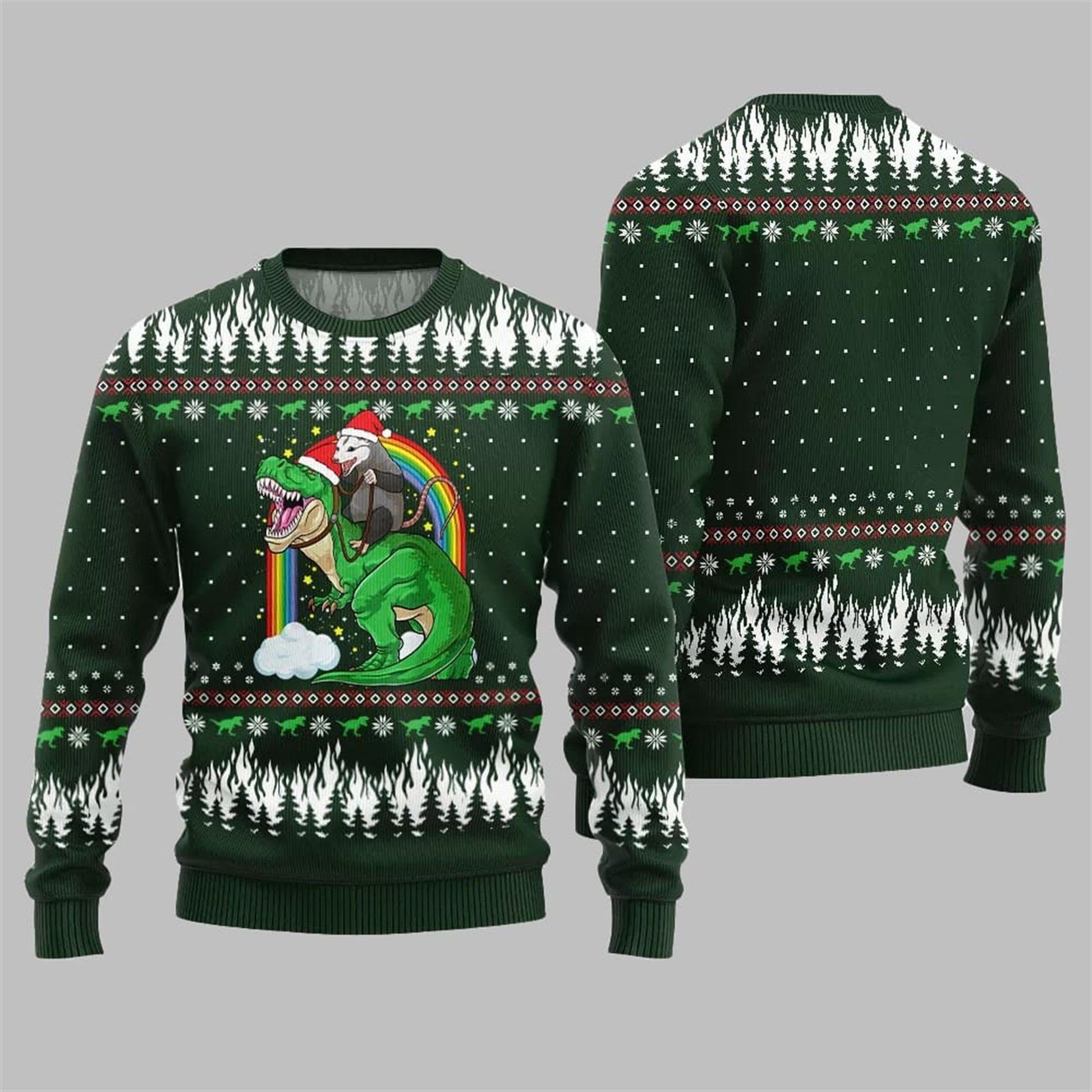 Dinosaur And Opossum Ugly Sweater 2026 Christmas - Moonbestprint