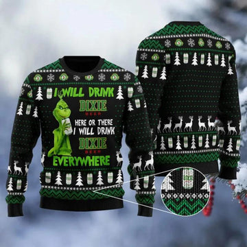 Dixie Grinch Will Drink Everywhere Ugly Sweater, Grinch Holiday Sweater Moonbestprint