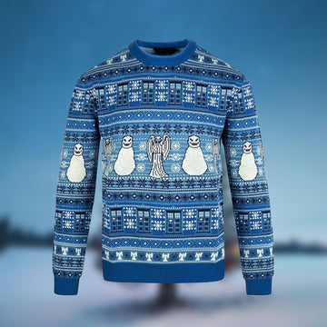 Doctor Who Tardis Angel Snowman Christmas Ugly Sweater - Moonbestprint