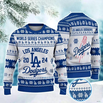 Dodgers 2024 Champions Christmas Ugly Sweater, MLB Chritsmas Sweater Moonbestprint