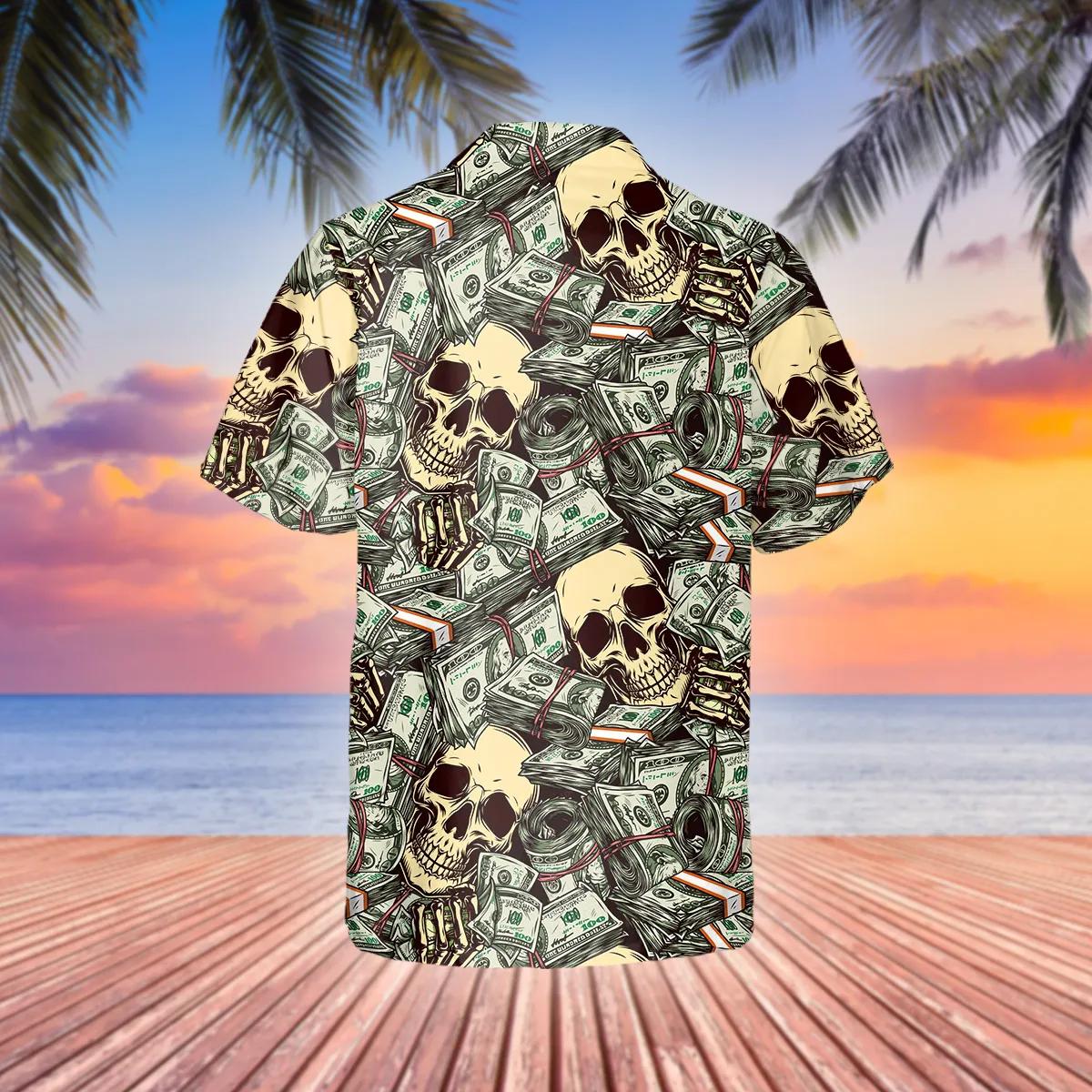 Dollar Skull Hawaiian Shirt, Hawaiian Button Up Shirt, Tropical Shirts For Men Moonbestprint