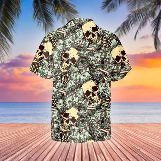 Dollar Skull Hawaiian Shirt, Hawaiian Button Up Shirt, Tropical Shirts For Men Moonbestprint