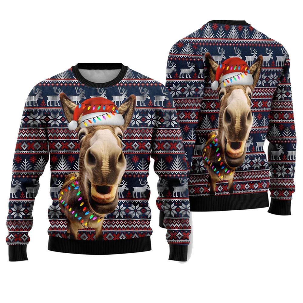Donkey Funny Colorful Light Funny Ugly Christmas Sweater - Moonbestprint