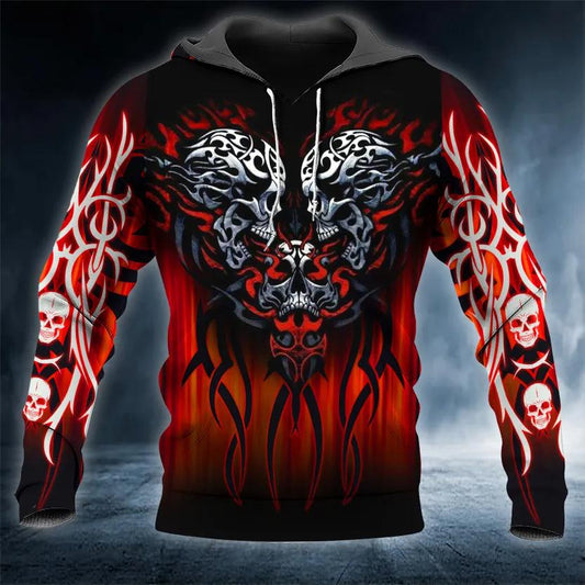 Double Heart Skull 3D Hoodie Moonbestprint