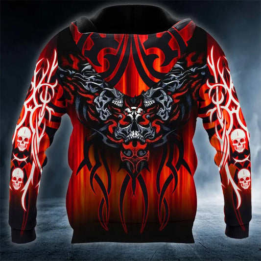 Double Heart Skull 3D Hoodie Moonbestprint