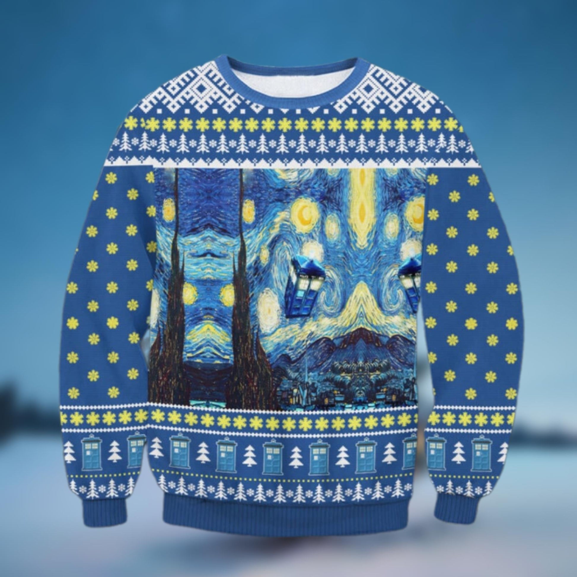 Dr Who VanGogh Starry Night Ugly Christmas Sweater - Moonbestprint