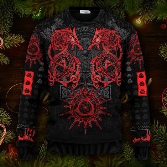 Dragon Red Pattern Viking Ugly Christmas Sweater Moonbestprint