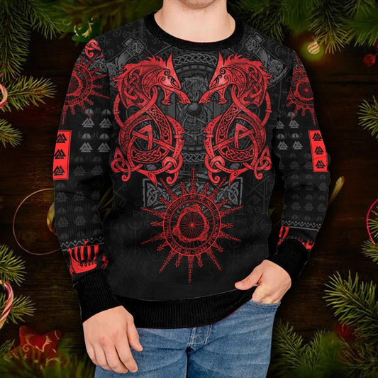 Dragon Red Pattern Viking Ugly Christmas Sweater Moonbestprint