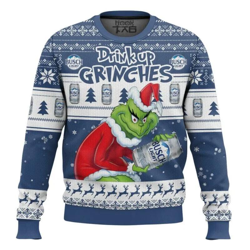 Drink Up Grinch Stolen Busch Light Ugly Sweater, Grinch Holiday Sweater Moonbestprint