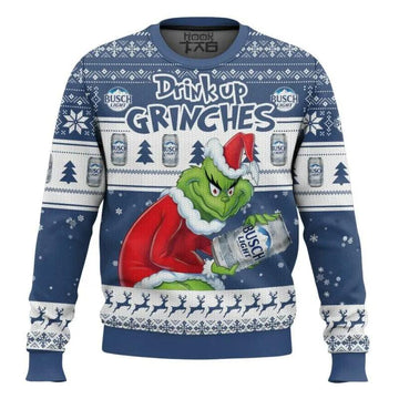 Drink Up Grinch Stolen Busch Light Ugly Sweater, Grinch Holiday Sweater Moonbestprint