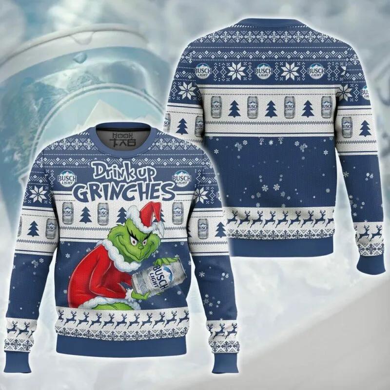 Drink Up Grinch Stolen Busch Light Ugly Sweater, Grinch Holiday Sweater Moonbestprint