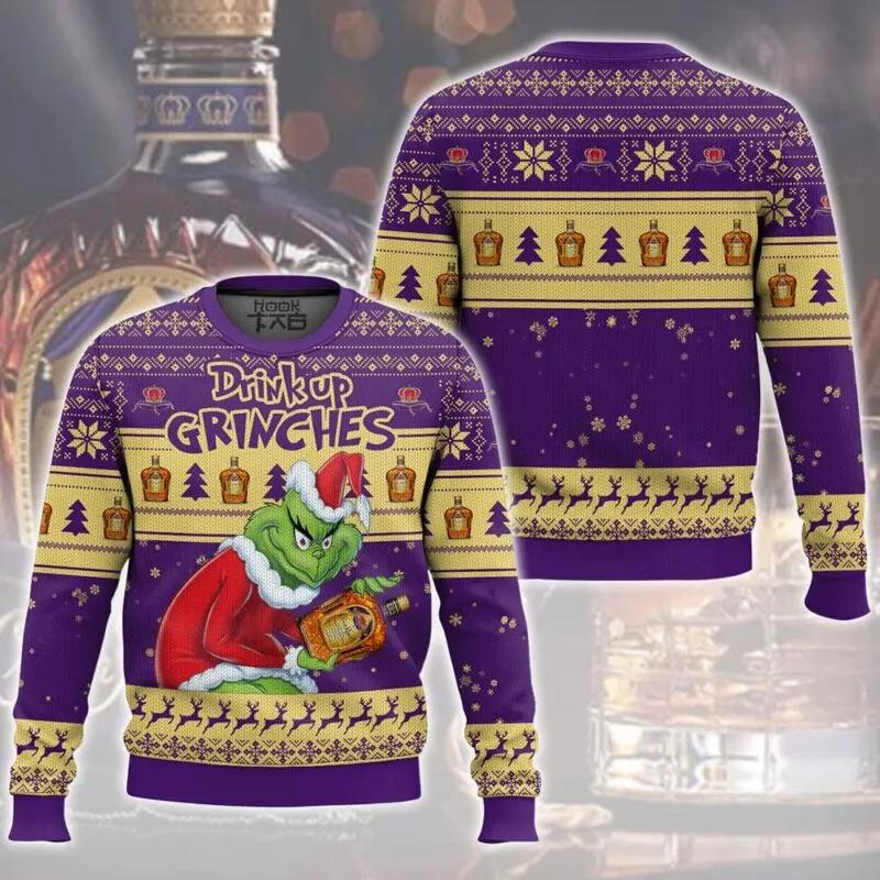 Drink Up Grinches Stolen Crown Royal Ugly Sweater, Grinch Holiday Sweater Moonbestprint