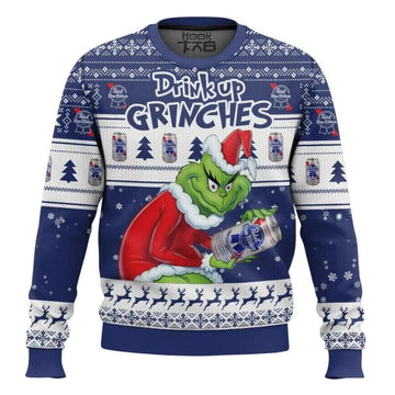 Drink Up Grinches Stolen Pabst Blue Ribbon Ugly Sweater, Grinch Holiday Sweater Moonbestprint