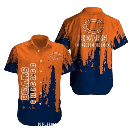 Dripping Paint Chicago Bears Aloha Shirt In Orange And Blue - Moonbestprint