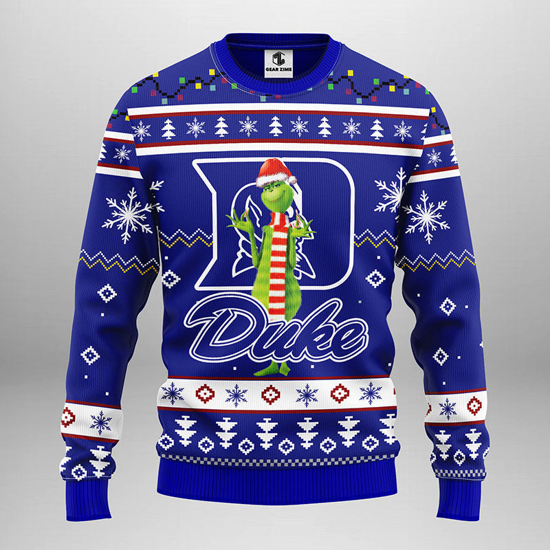 Duke Blue Devils Funny Grinch Ugly Christmas Sweater, Grinch Xmas Sweater Moonbestprint