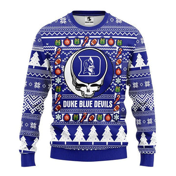 Duke Blue Devils Grateful Dead Ugly Christmas Sweater, NCAA Christmas Sweater Moonbestprint