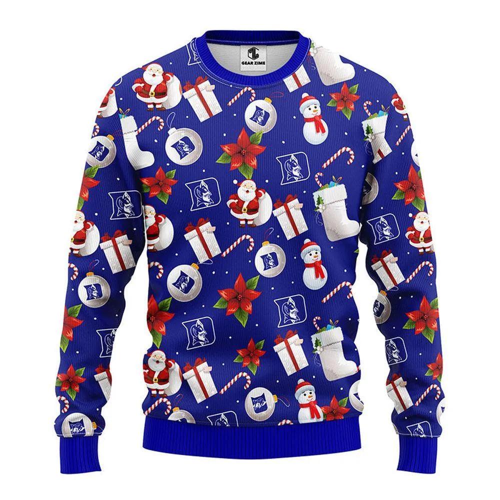 Duke Blue Devils Santa Claus Snowman Ugly Christmas Sweater, NCAA Christmas Sweater Moonbestprint