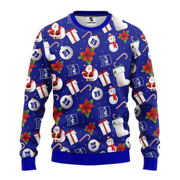 Duke Blue Devils Santa Claus Snowman Ugly Christmas Sweater, NCAA Christmas Sweater Moonbestprint