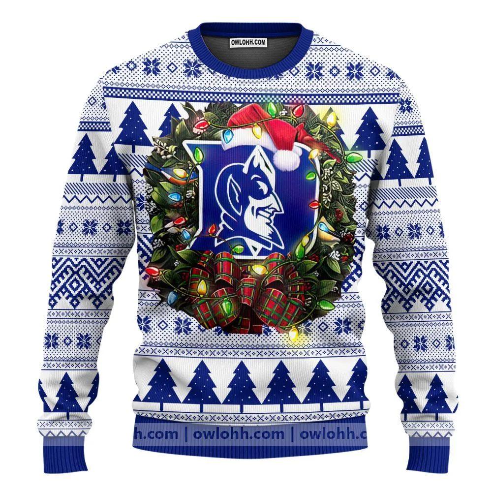 Duke Blue Devils Santa Hat Ugly Christmas Sweater, NCAA Christmas Sweater Moonbestprint