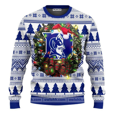 Duke Blue Devils Santa Hat Ugly Christmas Sweater, NCAA Christmas Sweater Moonbestprint