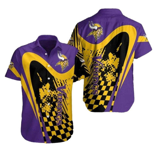 Dynamic Play Minnesota Vikings Checkered Wave Hawaiian Shirt - Moonbestprint