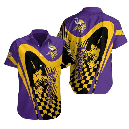 Dynamic Play Minnesota Vikings Checkered Wave Hawaiian Shirt - Moonbestprint
