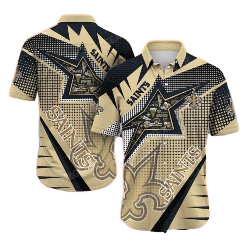 Dynamic Saints Geometric And Starburst New Orleans Hawaiian Shirt - Moonbestprint