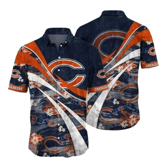 Dynamic Swirl Chicago Bears Aloha Shirt With Floral Accents - Moonbestprint